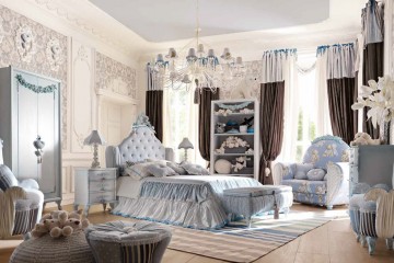 Спальня в голубых тонах со стеганой мебелью - alm/311