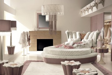 Бело-розовая спальня с большой круглой кроватью - alm/438