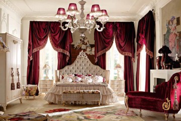 Светлая спальня с бордовой банкеткой - alm/296