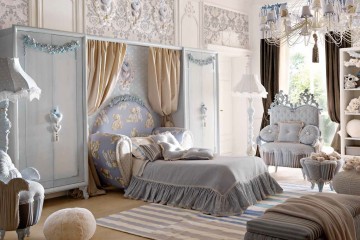 Спальня в голубых тонах односпальной кроватью - alm/313