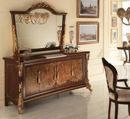 Буфет орехового оттенка, украшенный вставками из радики и позолоченными резными элементами - acl/065