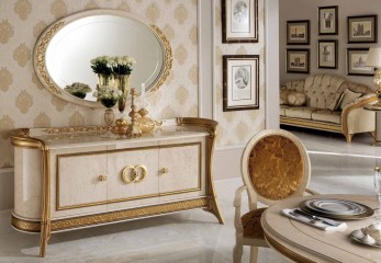 Овальный бежевый буфет с золотыми кольцами на фасаде - acl/047