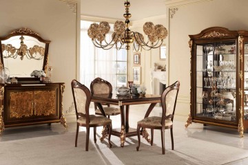 Столовая орехового оттенка с бежевыми стульями - acl/163