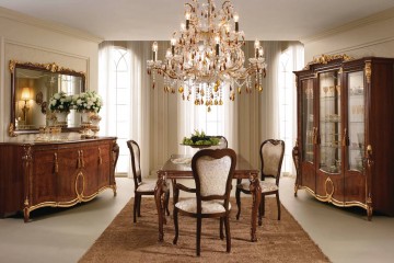 Буфет из массива древесины орехового оттенка, украшенный художественной интарсией - acl/060