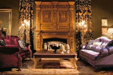 Классическая гостиная с красным бархатным диваном - mart/085