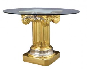 Круглый стеклянный стол на позолоченной колонне - ahr/414