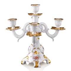 Белый подсвечник на 5 свеч с золотистыми краями - ahr/006