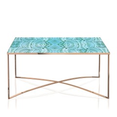 Кофейный стол с бирюзовой столешницей, украшенной орнаментом - abh/189
