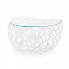 Стеклянный журнальный столик на ажурном белом основании - abh/083