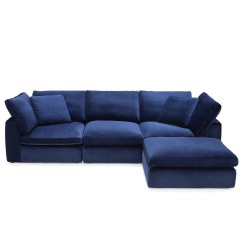 Угловой синий диван с приставным квадратным модулем - abh/074