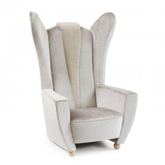 Белое бархатное кресло с высокой фигурной спинкой - abh/048