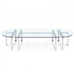 Овальный стеклянный стол с приставными боковыми секциями - abh/095