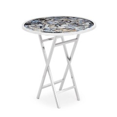 Круглый интерьерный столик с декорированной серой столешницей - abh/065