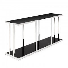 Узкая консоль с черной столешницей на каркасе из серебристого металла - abh/044