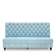 Голубой кожаный диван на черных ножках - abh/070