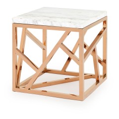 Квадратный мраморный столик на сложном золотистом подстолье - abh/175