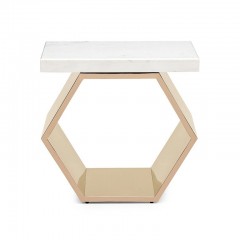 Белый мраморный столик на позолоченном шестиугольнике - abh/090