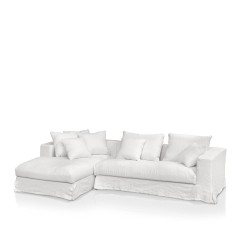 Компактный угловой диванчик в белой льняной обивке - abh/139