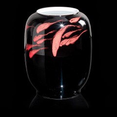 Черная ваза с розовым декором - abh/524