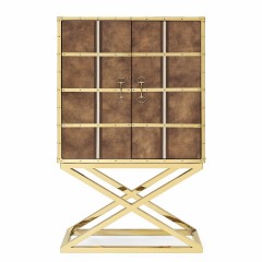 Коричневый барный шкаф на позолоченном каркасе - abh/076