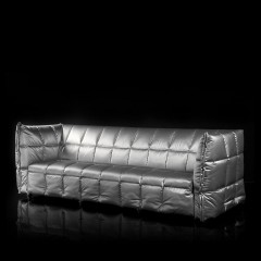 Серебристый диван с геометрической отстрочкой - abh/145