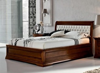 Двуспальная кровать с белым мягким изголовьем и ящиком для белья - dev/039