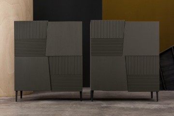 Темно-серый буфет с ассиметричными гладкими и рифлеными дверками - dev/225