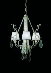 Серебристая люстра с белыми плафонами и фигурными стеклянными подвесками - pzg/204