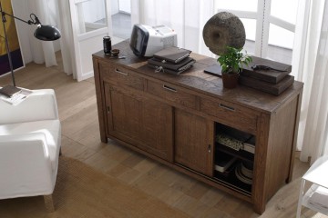 Коричневый буфет из массива с дверками-купе и 3 ящиками - dev/179
