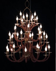 Рожковая люстра с 39 свечами из кристаллов коньячного оттенка - pzg/046