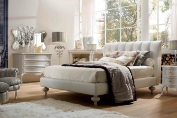 Белая кровать на фигурных ножках со стеганым мягким изголовьем - vto/143