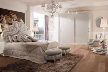 Кровать с белым изголовьем, украшенным восточными узорами - vto/132