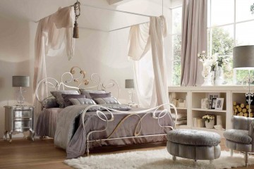 Серебристая кованая кровать с подвесным балдахином - vto/084