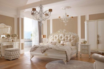 Белая кровать с мягким изголовьем цвета слоновой кости с каретной стяжкой - vto/125