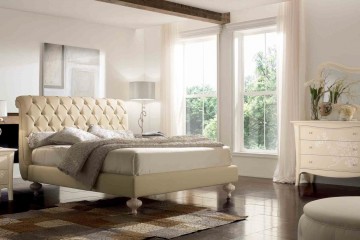 Кровать цвета слоновой кости с мягким изголовьем, украшенным каретной стяжкой - vto/136