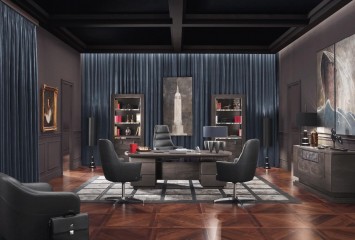 Коричневый кабинет с черными кожаными креслами - smn/416