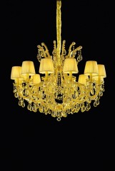 Люстра из желтого стекла с подвесками и 12 плиссированными абажурами - msr/044