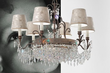 Люстра со стеклянными подвесками и текстильными плафонами цвета слоновой кости - msr/300