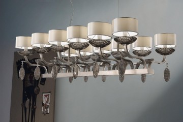 Горизонтальная люстра из коричневого рифленого стекла с 12 бежевыми плафонами - msr/419