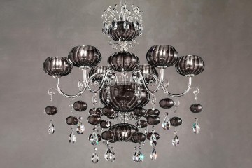 Люстра из рифленого стекла цвета мокко с хрустальными подвесками - msr/546