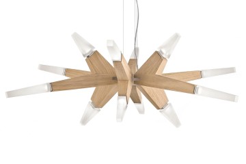 Люстра из древесины орехового оттенка с белыми плафонами - msr/411