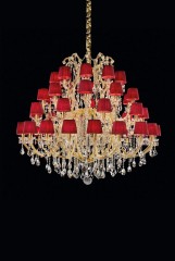Большая хрустальная люстра с 50 алыми плиссированными абажурами - msr/041