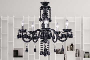 Черная стеклянная люстра с длинными подвесками - msr/284