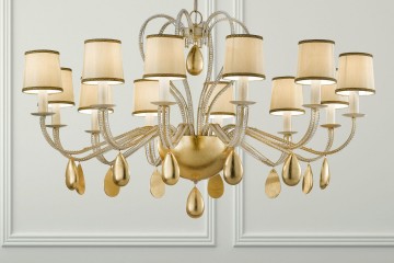 Позолоченная люстра с 12 абажурами цвета топленого молока - msr/340