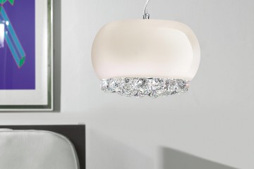 Люстра с круглым плафоном цвета слоновой кости с ограненными хрустальными шарами - msr/439