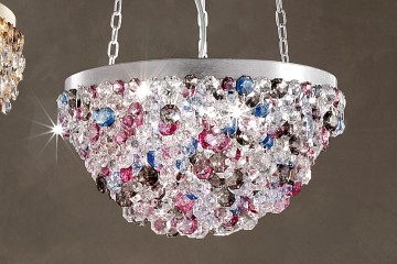 Подвесная серебристая люстра с корзиной из цветных стеклянных подвесок - msr/471