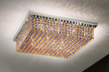 Квадратная люстра из золотистых и сиреневых стеклянных подвесок - msr/372