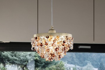 Люстра с маленьким круглым плафоном из разноцветных стеклянных подвесок - msr/469