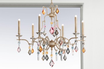 Дизайнерская люстра на 8 свечей с разноцветными стеклянными ромбами - msr/277