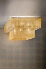 Каскадная люстра из желтых стеклянных и хрустальных подвесок - msr/237